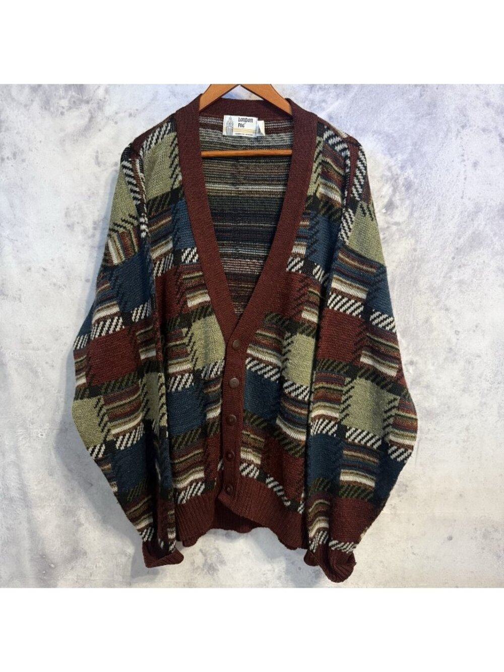 Vintage London Fog Knit Cardigan Sweater Mens 2XL XXL V Neck